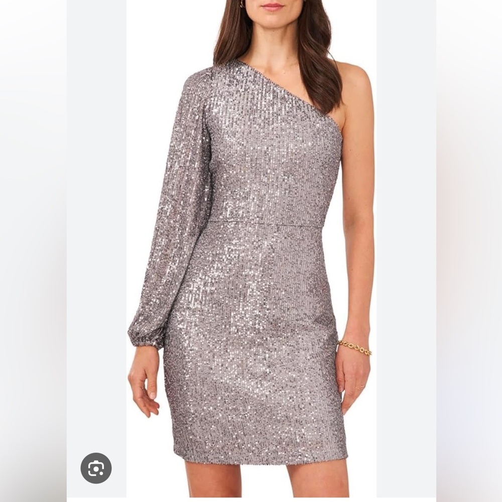 1. State Silver Gray Grey Sequin One-Shoulder Dress EUC large